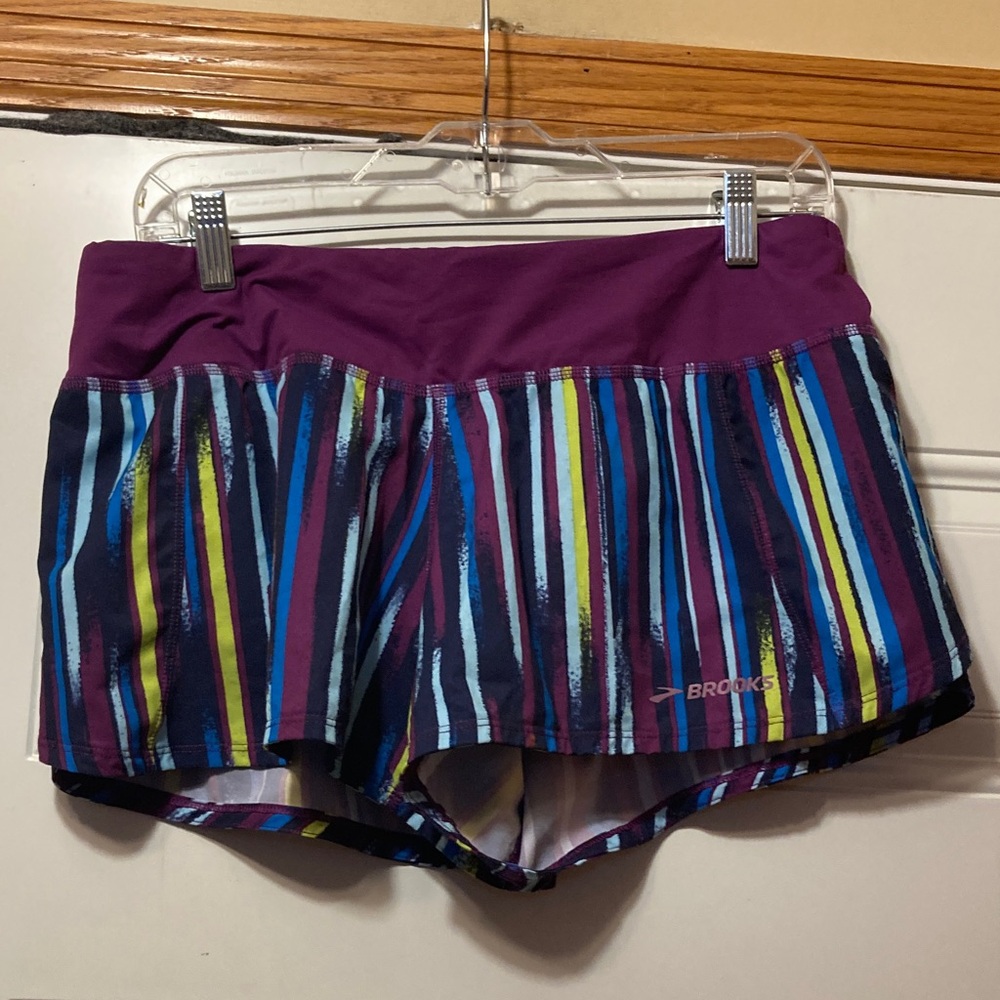 Brooks Purple‎ Striped Athletic Shorts with Multicolor Accents L